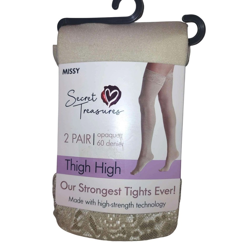 Secret Treasures Missy 2 Pair Lace Top Opaque Thigh High Beige Tights 60 Denier